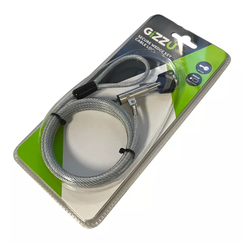 GIZZU 1.8m Wedge Cable Lock with 2 Keys for Noble Wedge Slot Devices - Black