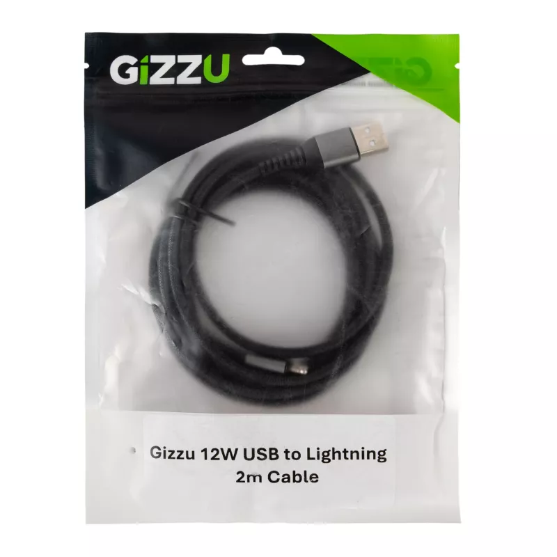 GIZZU 12W USB to Lightning 2m Cable – MFi Certified Fast Charging & Sync