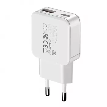 Gizzu 2-Port 20W GaN Wall Charger USB-C PD 3.0 + USB-A QC 3.0 Fast Charging Adapter - White