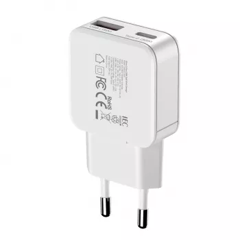 Gizzu 2-Port 30W GaN Wall Charger USB-C PD + USB-A QC White