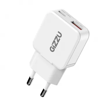 Gizzu 2-Port 30W GaN Wall Charger USB-C PD + USB-A QC White