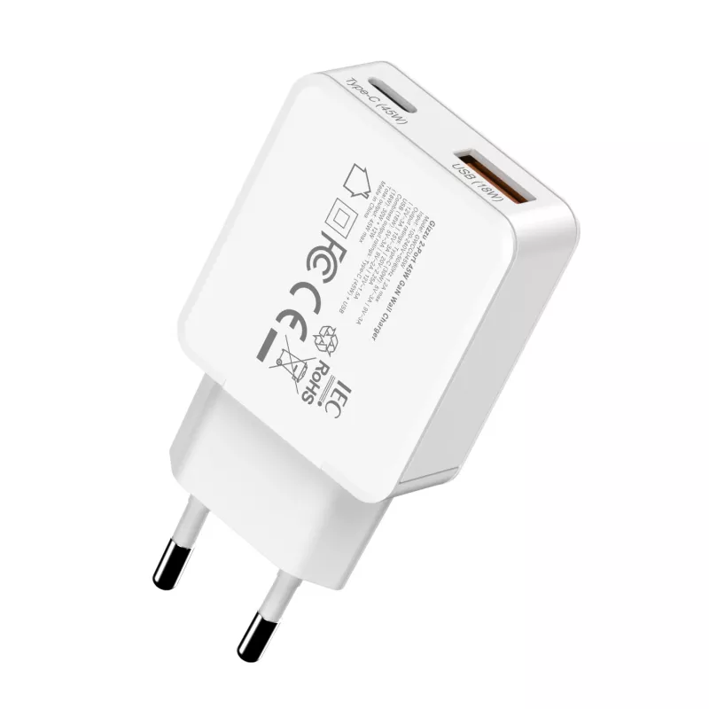 Gizzu 2-Port 45W GaN Wall Charger USB-C PD & USB-A QC White