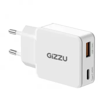 Gizzu 2-Port 45W GaN Wall Charger USB-C PD & USB-A QC White