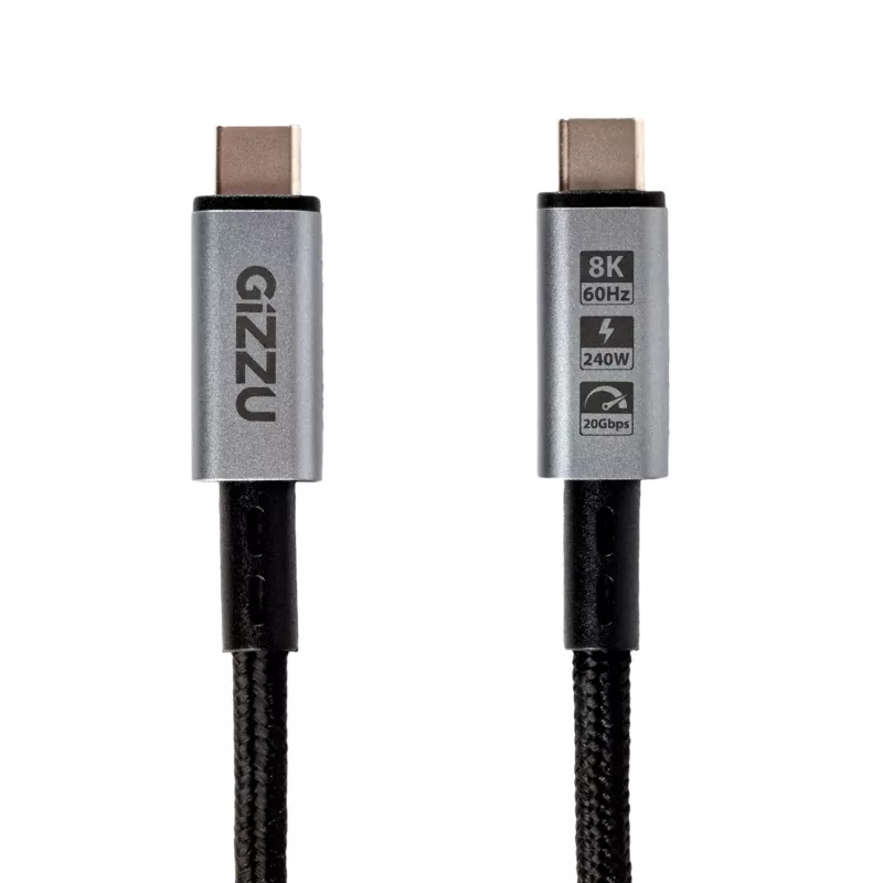 GIZZU 240W 20Gbps USB-C to USB-C Braided Cable 1m Black