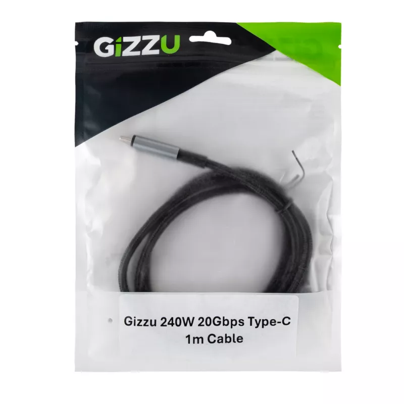 GIZZU 240W 20Gbps USB-C to USB-C Cable 2m Black