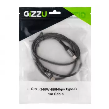 GIZZU 240W 480Mbps USB-C to USB-C Braided Cable 1m Black