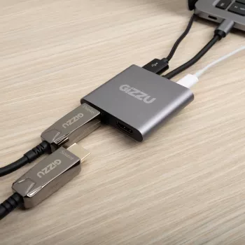 Gizzu 4-in-1 Type-C to Dual HDMI Hub USB-C Multiport Adapter with Dual 4K HDMI, USB 3.0, 100W PD, MST, Space Grey