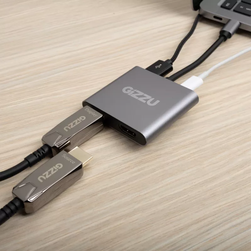 Gizzu 4-in-1 Type-C to Dual HDMI Hub USB-C Multiport Adapter with Dual 4K HDMI, USB 3.0, 100W PD, MST, Space Grey