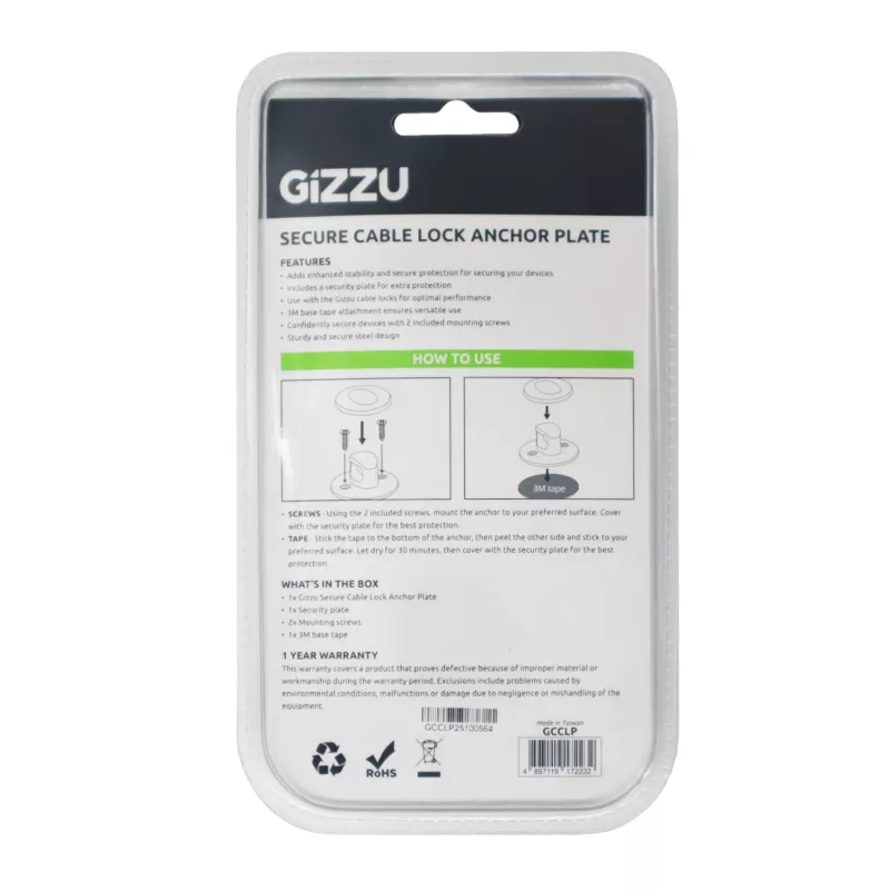 GIZZU Laptop Lock Plate - Universal Security Anchor for Kensington Locks, Adhesive Zinc Alloy, Silver