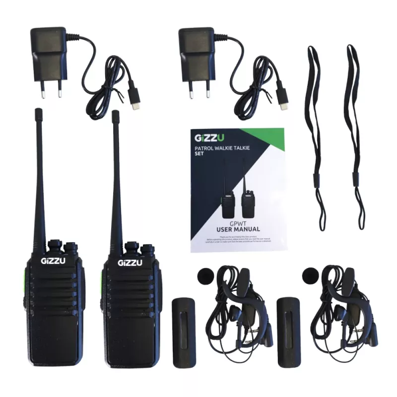 Gizzu Patrol Walkie Talkie Set PMR446 8-Channel Two-Way Radio with VOX, Scan, Flashlight – Black/Orange (2 Pack)