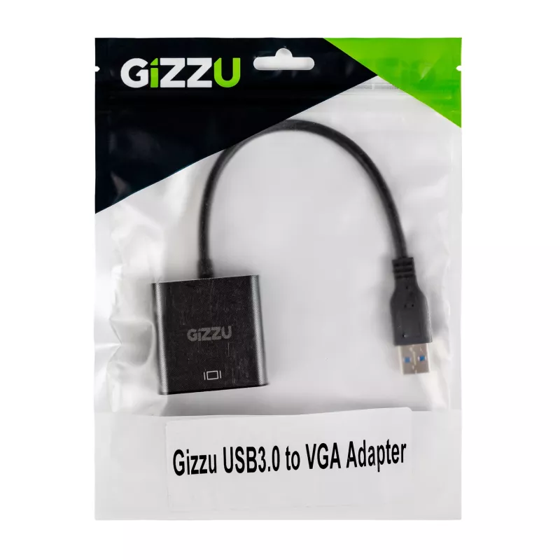 Gizzu USB 3.0 to VGA Adapter – Full HD 1080p External Video Converter, USB-A Male to VGA Female, Bus-Powered, Black