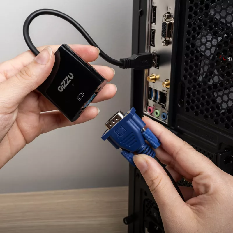 Gizzu USB 3.0 to VGA Adapter – Full HD 1080p External Video Converter, USB-A Male to VGA Female, Bus-Powered, Black