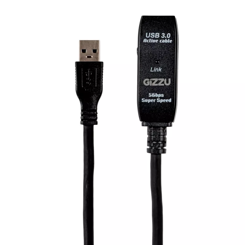 Gizzu USB 3.0 Active Extension Cable 10m 5Gbps Repeater with Signal Booster USB-A Male to Female Bus-Powered Black