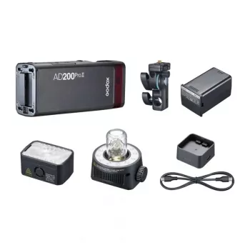 Godox AD200Pro II Pocket Flash Kit with Bare Bulb & Fresnel Head, 200Ws, TTL/HSS, 2.4GHz X System