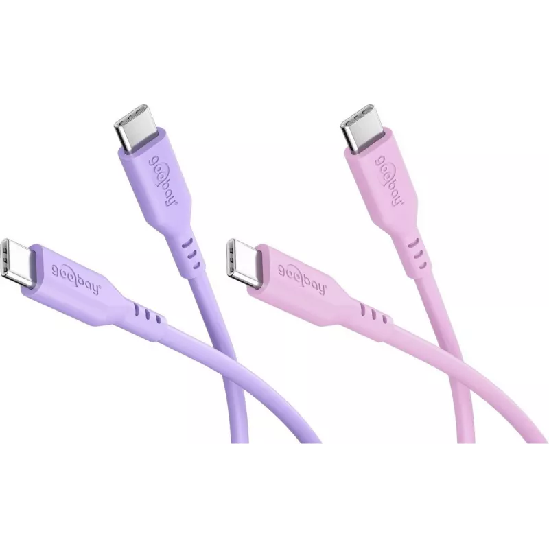 Goobay Berry Swirl Set 2x USB-C Silicone Cable, 1.5 m, Purple & Pink 81273