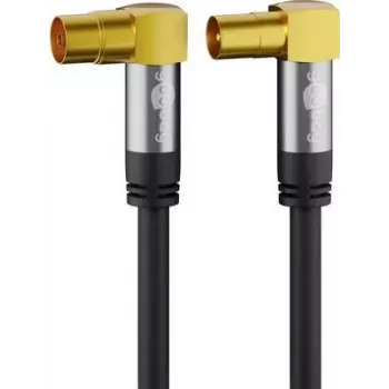 Goobay TV Antenna Cable 10 m, 4x Shielded, 135 dB, Gold-Plated Angled Coax Connectors, Black 70475