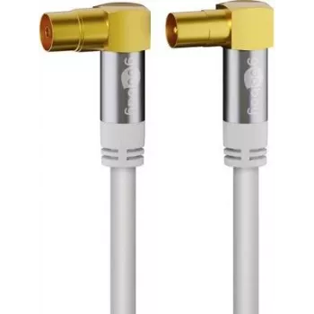 Goobay TV Antenna Cable (135 dB typ), 4x Shielded, 1 m, White - Gold-Plated, 90° Coax Socket > 90° Coax Plug (70411)