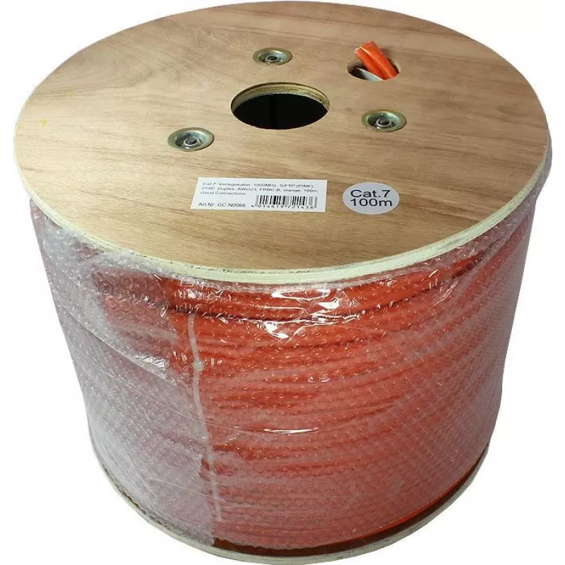Good Connections Cat.7 S/FTP PiMF Installation Cable, Duplex, AWG23, FRNC-B, Orange, 100m