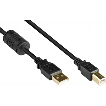 Good Connections USB 2.0 Cable A to B with Ferrite Core, Gold-Plated, Black, 1m