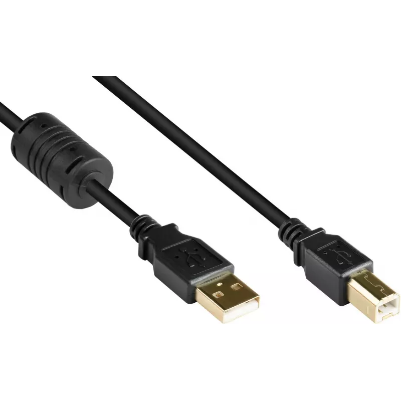 Good Connections USB 2.0 Cable A to B with Ferrite Core, Gold-Plated, Black, 1m