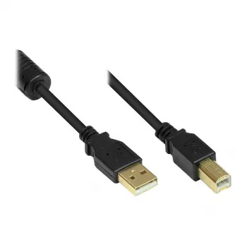 Good Connections USB 2.0 Cable A to B with Ferrite Core, Gold-Plated, Black, 1m