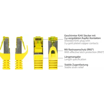 GoodConnections 40m Cat.7 S/FTP PiMF Halogen-Free RJ45 Patch Cable with Latch Protection, Yellow 8070R-400Y