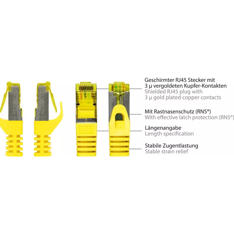 GoodConnections 40m Cat.7 S/FTP PiMF Halogen-Free RJ45 Patch Cable with Latch Protection, Yellow 8070R-400Y