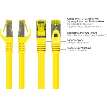 GoodConnections 40m Cat.7 S/FTP PiMF Halogen-Free RJ45 Patch Cable with Latch Protection, Yellow 8070R-400Y