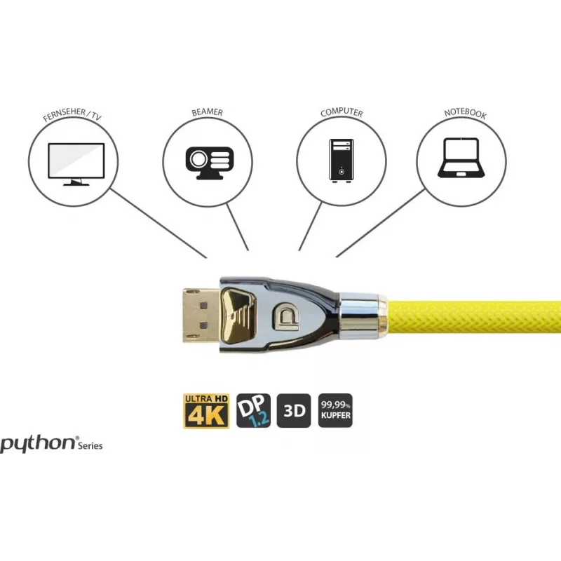 GoodConnections Alcasa Python DisplayPort 1.4 Cable 8K 60Hz 2m Male to Male Gold-Plated GC-M0074