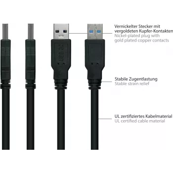 GoodConnections Alcasa UK30P-AMB-005S USB 3.2 Gen 1 Cable, USB-A to Micro-B, 0.5 m, Black