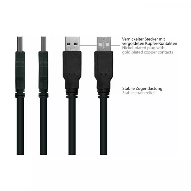 GoodConnections Alcasa USB 2.0 Extension Cable, USB-A Male to USB-A Female, 0.3 m, Black