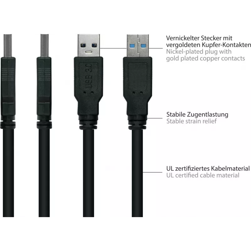 GoodConnections Alcasa USB 3.2 Gen 1 Cable A to B 1.8m Black
