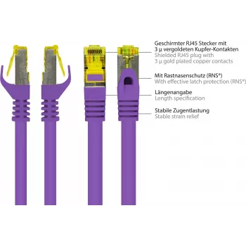 GoodConnections Cat.7 S/FTP Patch Cable with RNS® Latch Protection, 40 m, Violet 8070R-400V