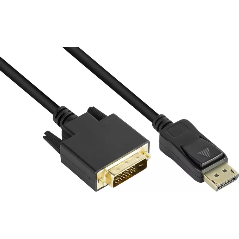 GoodConnections DisplayPort to DVI-D 24+1 Connection Cable - 24K Gold-Plated Contacts - OFC - Black - 5m