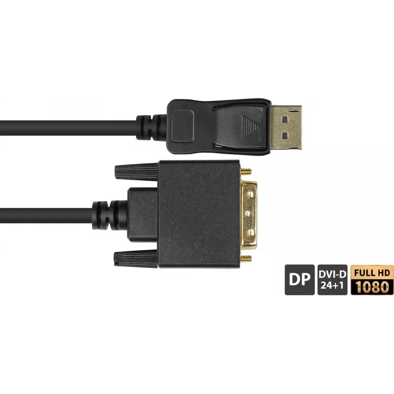 GoodConnections DisplayPort to DVI-D 24+1 Connection Cable - 24K Gold-Plated Contacts - OFC - Black - 5m