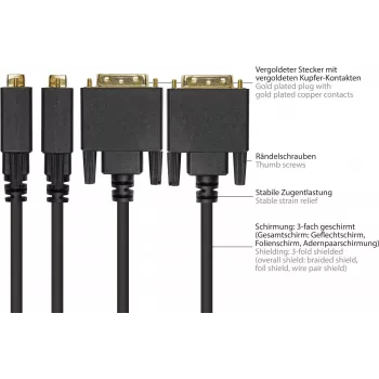 GoodConnections DisplayPort to DVI-D 24+1 Connection Cable - 24K Gold-Plated Contacts - OFC - Black - 5m