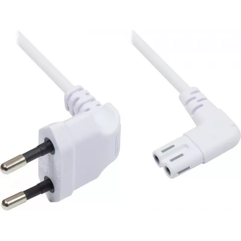 GoodConnections Euro Power Cable, Europlug to IEC C7 Figure-8, Both Connectors 90° Angled, White, 1.5 m (1550-ZW015W)