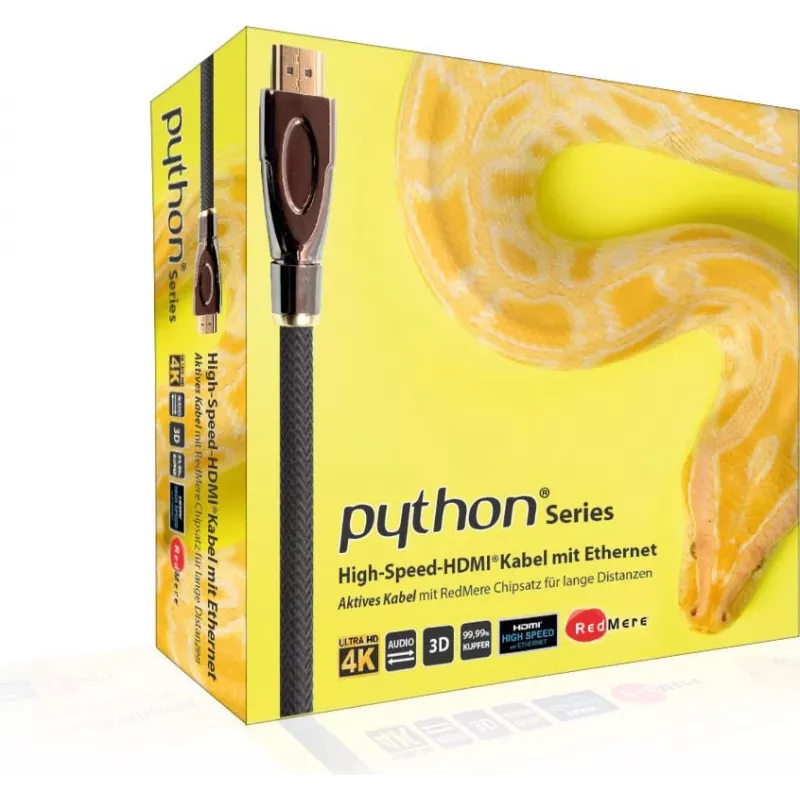 GoodConnections PYTHON Series High-Speed HDMI Cable with Ethernet, 4K UHD 60Hz, 18Gbps, Gold-Plated, Nylon Braid, 3m, Black (GC-M0018)