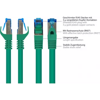 GoodConnections RNS® Cat. 6A S/FTP Halogen-Free Patch Cable with Latch Protection, 3 m, Green