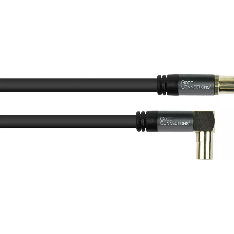 GoodConnections SAT Antenna Cable SmartFLEX, IEC/Coax Angled Plug to Socket, Gold-Plated, Quadruple Shielded, 120dB Shielding, Black, 15m (GC-M2078)