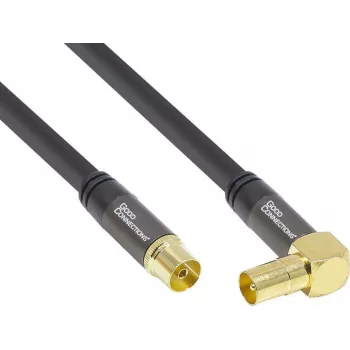 GoodConnections SAT Antenna Cable SmartFLEX, IEC/Coax Angled Plug to Socket, Gold-Plated, Quadruple Shielded, 120dB Shielding, Black, 15m (GC-M2078)