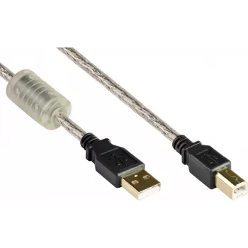 Good Connections USB 2.0 High Quality Cable with Ferrite Core and Gold Contacts, Transparent, 5m