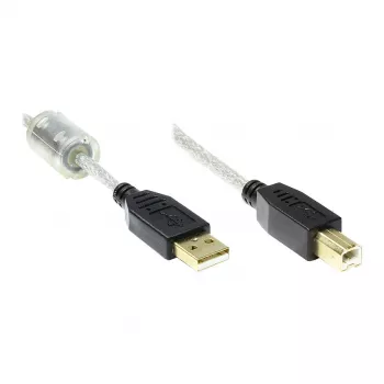 GoodConnections USB 2.0 High Quality Cable with Ferrite Core and Gold Contacts, Transparent, 3 m (2510-3TQ)
