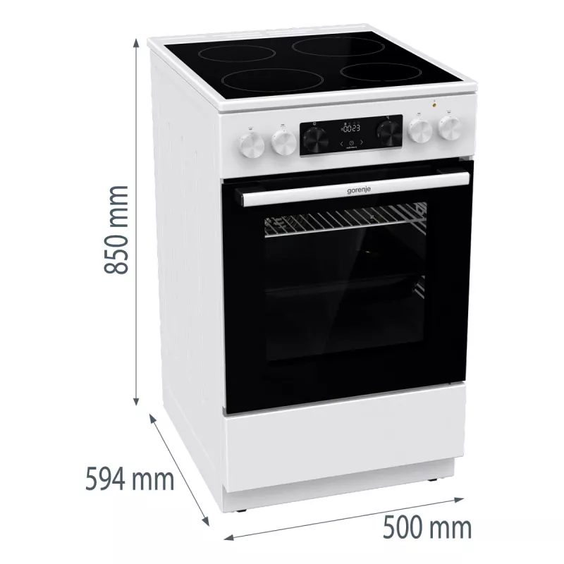 Gorenje GEC 5C41 WG Freestanding Electric Cooker – White, 50 cm, 70 L, 9 Functions