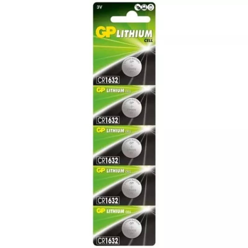 GP Battery (CR1632) Lithium Coin, CR1632-7U5 (5 Batteries / Blister) 3V
