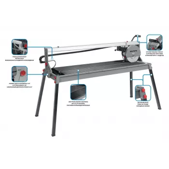 Graphite 59G892 Electric Tile Cutter 1500W, 250mm Blade, 1200mm Cutting Length, Table 1230x460mm