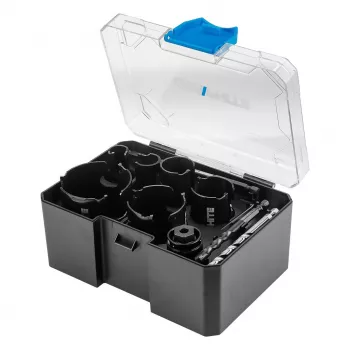 GRAPHITE Carbide-Tipped Hole Saw Set, 6 Pieces (19–64 mm) with 2 Arbors and 2 Pilot Drills, 10-Piece Kit