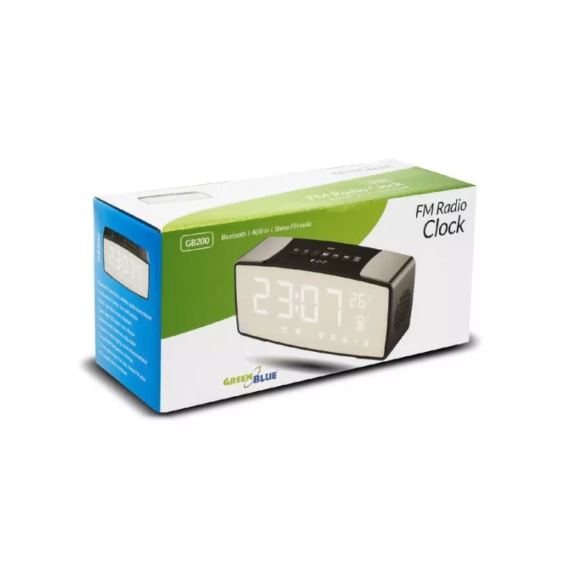 GRB Greenblue GB200 Bluetooth Clock Radio with FM, Temperature, Humidity, Alarm, Snooze, LED Display, Black/Grey