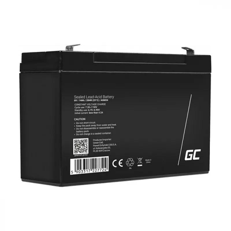 Green Cell Replacement Battery AGM34 6V 14Ah AGM Sealed Lead-Acid
