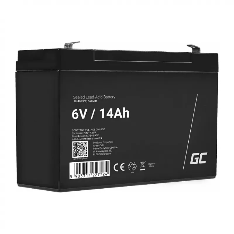 Green Cell Replacement Battery AGM34 6V 14Ah AGM Sealed Lead-Acid